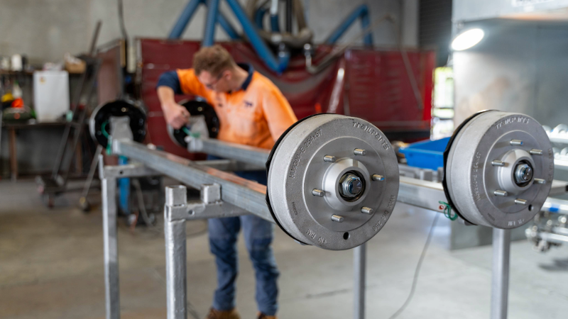 trailer axles with mounted trailer brake hubs